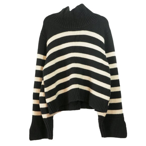 KHAITE Marion Cashmere Stripe Turtleneck Minimalist Quiet Luxury Oversize Knit - Picture 5 of 16